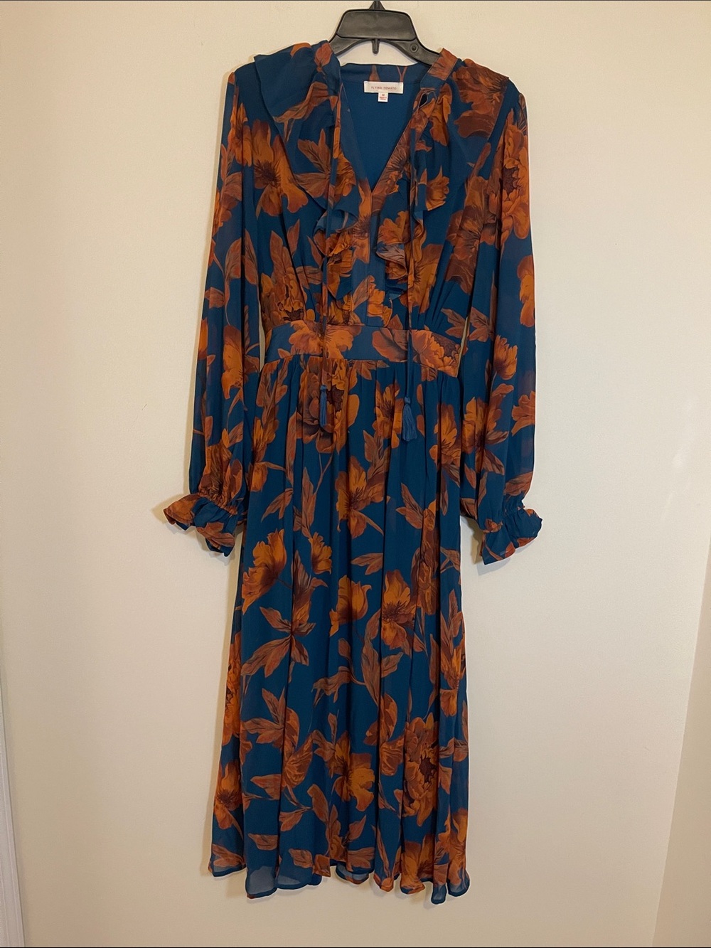 Flying Tomato Teal & Rust Floral Ruffle Midi Dress